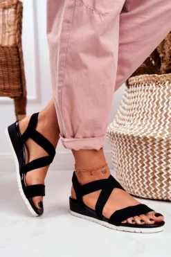 Damskie Boto Sandałki Damskie Na Koturnie Czarne Wsuwane Harper