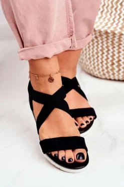 Damskie Boto Sandałki Damskie Na Koturnie Czarne Wsuwane Harper