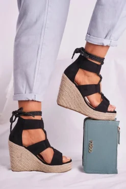 Damskie Boto Sandałki Damskie Na Koturnie espadrylu czarne Beautiful One