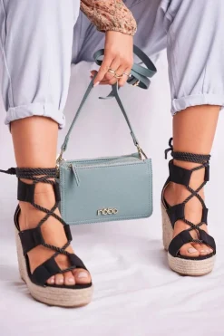 Damskie Boto Sandałki Damskie Na Koturnie espadrylu czarne Beautiful One