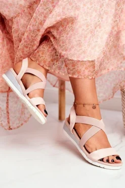 Damskie Boto Sandałki Damskie Na Koturnie Beżowe Wsuwane Harper