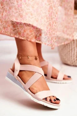 Damskie Boto Sandałki Damskie Na Koturnie Beżowe Wsuwane Harper