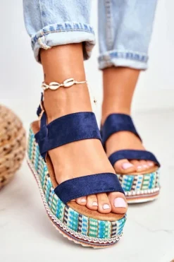 Boto Sandały Na Koturnie*Sandałki Damskie Na Koturnie espadrylu granatowe Sandy