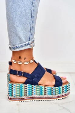 Boto Sandały Na Koturnie*Sandałki Damskie Na Koturnie espadrylu granatowe Sandy