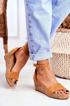 Boto Sandały Na Koturnie*Sandałki Damskie Na Koturnie Camel MarryMe