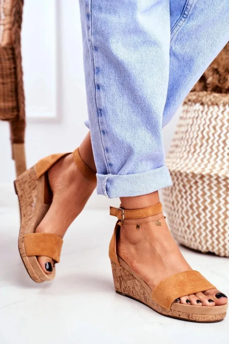 Boto Sandały Na Koturnie*Sandałki Damskie Na Koturnie Camel MarryMe