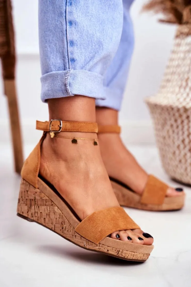 Boto Sandały Na Koturnie*Sandałki Damskie Na Koturnie Camel MarryMe