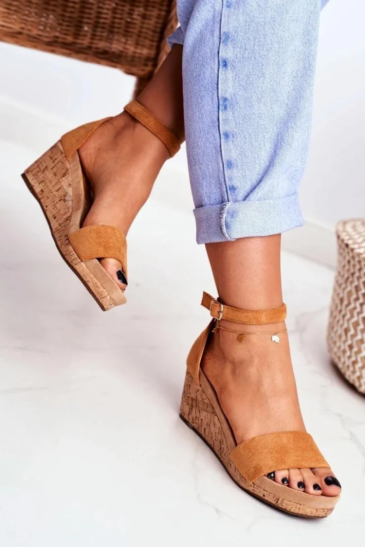 Boto Sandały Na Koturnie*Sandałki Damskie Na Koturnie Camel MarryMe