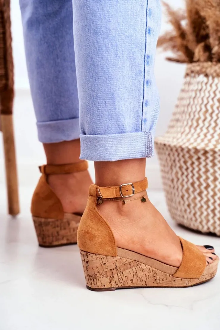 Boto Sandały Na Koturnie*Sandałki Damskie Na Koturnie Camel MarryMe