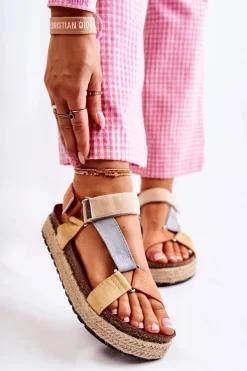 New Boto Sandałki Damskie Na Lato Beżowo-Żółte Galia