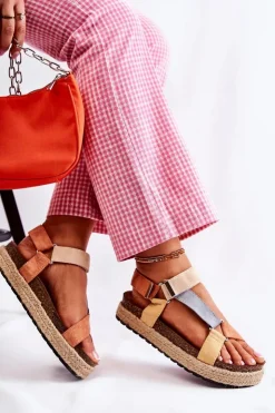 New Boto Sandałki Damskie Na Lato Beżowo-Żółte Galia