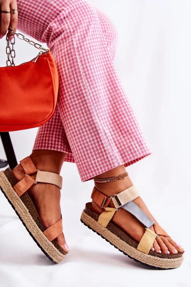 New Boto Sandałki Damskie Na Lato Beżowo-Żółte Galia