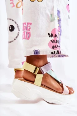 Boto Sandały Na Koturnie*Sandałki Damskie Na Lato Beżowo-Żółte Aurela