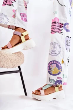 Boto Sandały Na Koturnie*Sandałki Damskie Na Lato Beżowo-Żółte Aurela