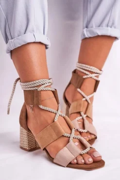 Boto Sandały Na Obcasie*Sandałki Damskie Na Słupku Zamszowe Beżowe Beckie