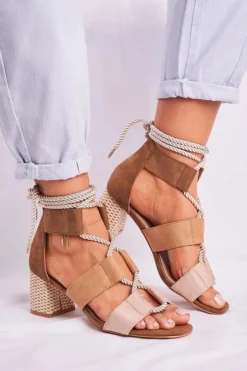 Boto Sandały Na Obcasie*Sandałki Damskie Na Słupku Zamszowe Beżowe Beckie