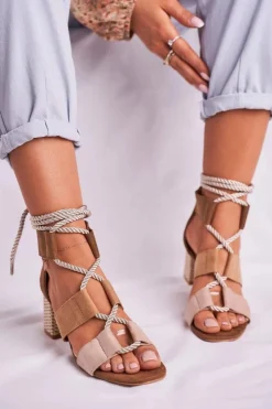 Boto Sandały Na Obcasie*Sandałki Damskie Na Słupku Zamszowe Beżowe Beckie