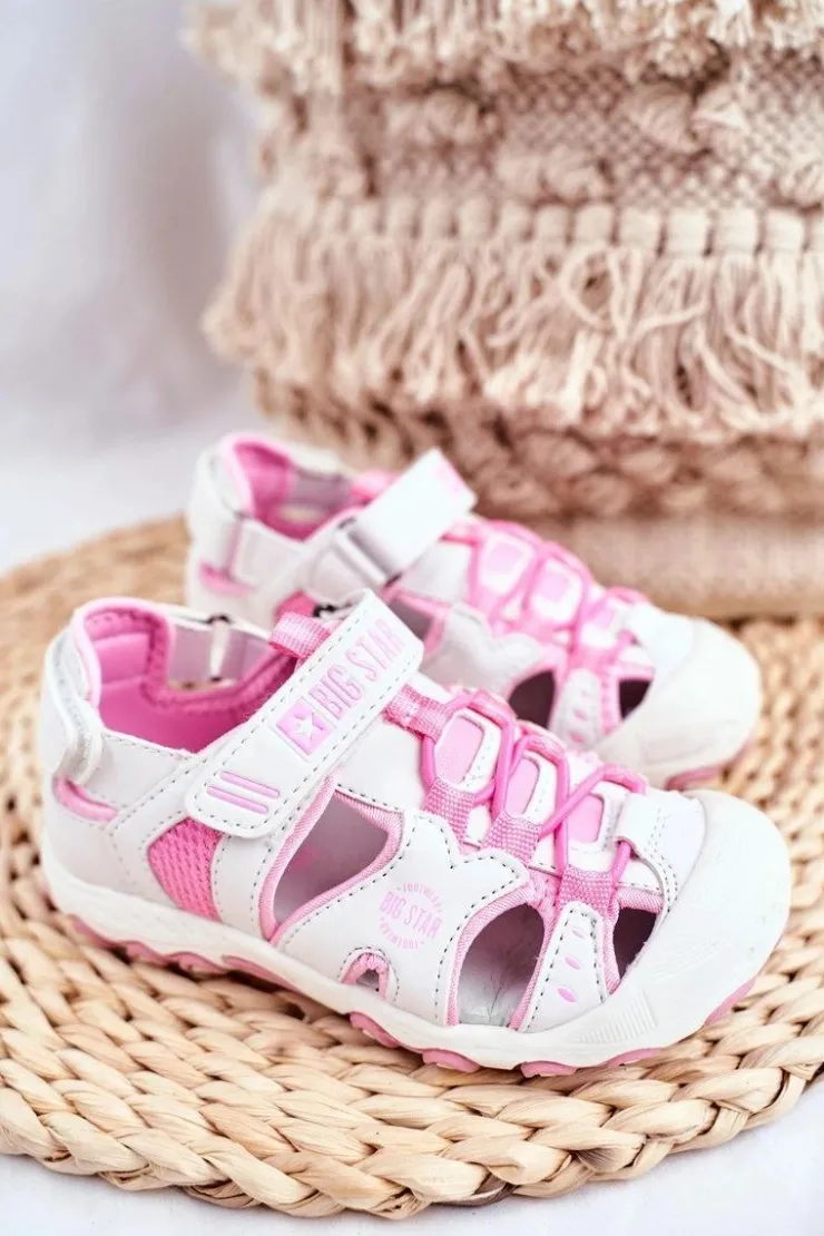 New Big Star Shoes Sandałki Dziecięce Big Star Na Rzepy Białe FF374207