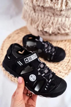 Damskie Big Star Shoes Sandałki Dziecięce Big Star Na Rzepy Czarne FF374210