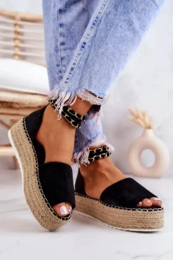 Boto Sandałki Espadryle Na Platformie Czarne Jeannie