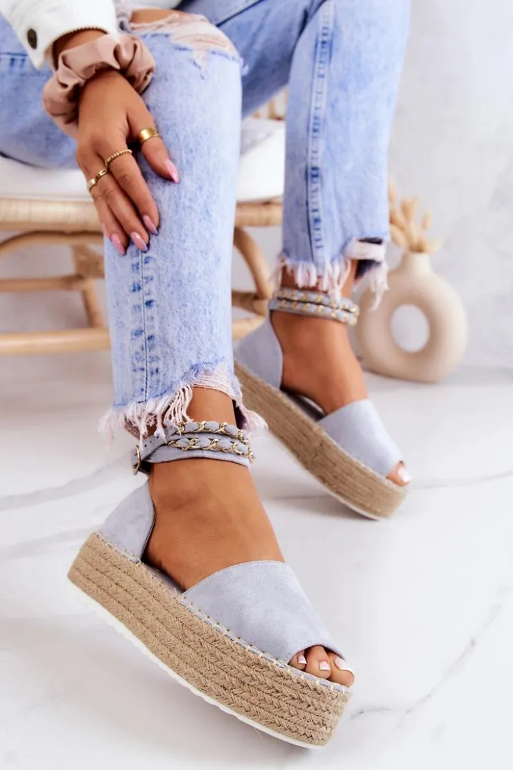 Discount Boto Sandałki Espadryle Na Platformie Niebieskie Jeannie