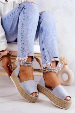 Discount Boto Sandałki Espadryle Na Platformie Niebieskie Jeannie