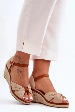 Damskie Boto Sandałki Na Koturnie Beżowe Artista