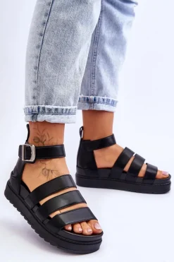 Damskie Boto Sandałki Na Masywnej Platformie Czarne Lisbona