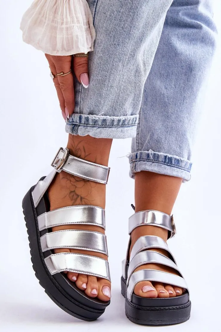 Online Boto Sandałki Na Masywnej Platformie Srebrne Lisbona