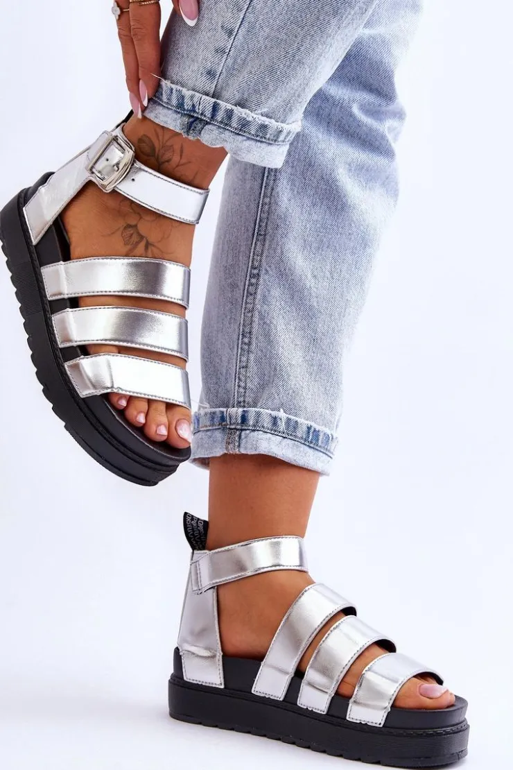 Online Boto Sandałki Na Masywnej Platformie Srebrne Lisbona