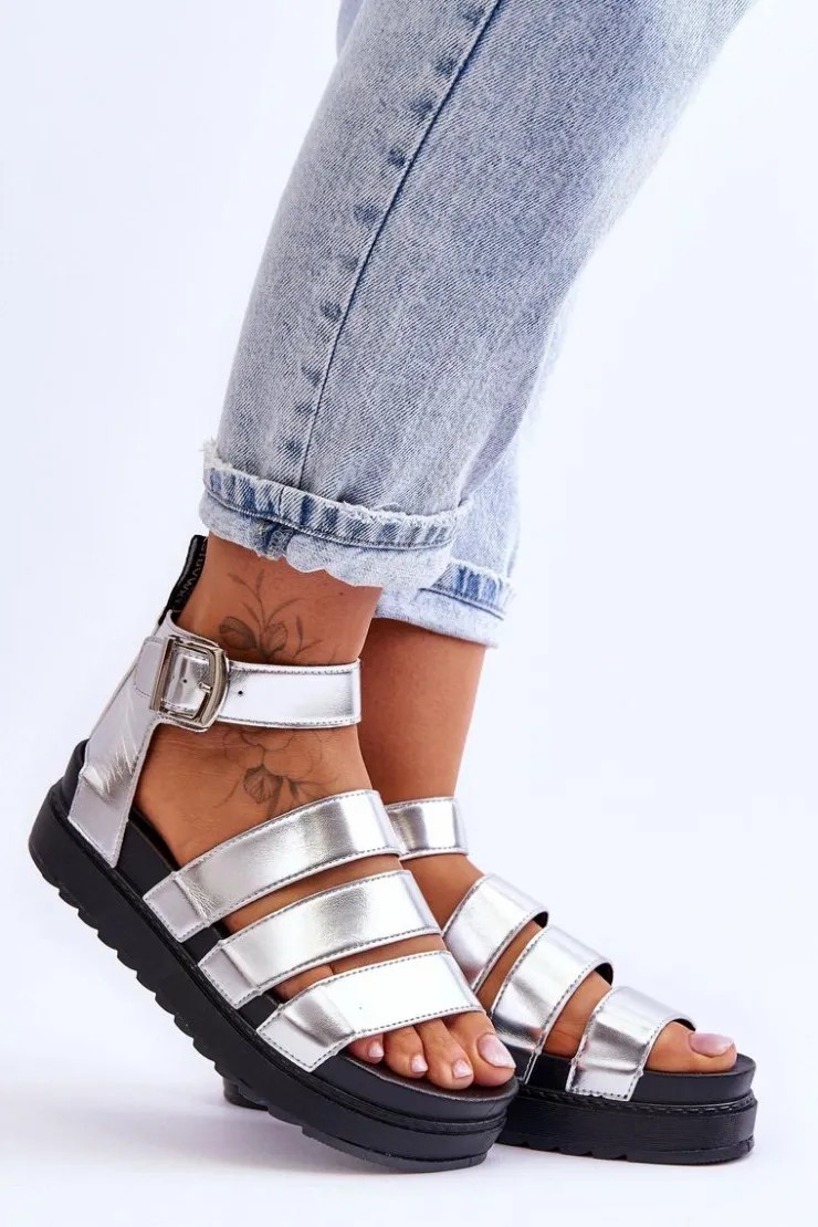 Online Boto Sandałki Na Masywnej Platformie Srebrne Lisbona