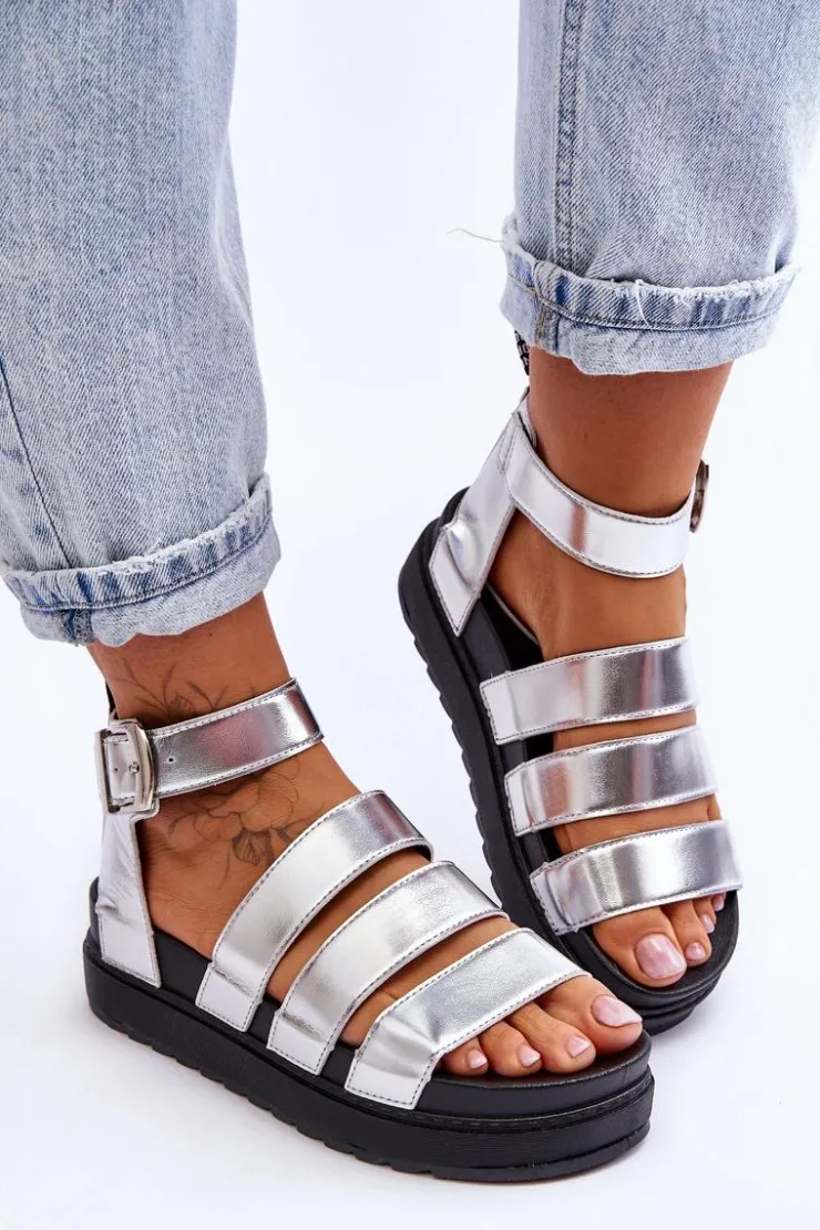 Online Boto Sandałki Na Masywnej Platformie Srebrne Lisbona