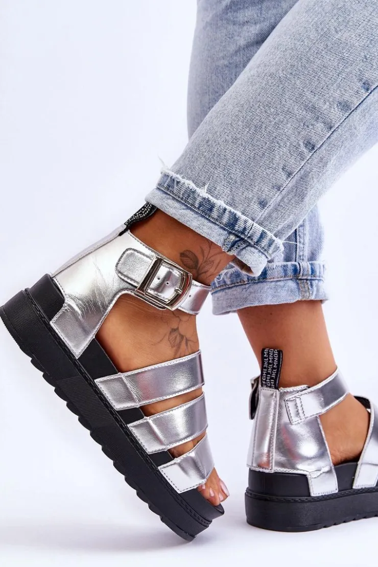 Online Boto Sandałki Na Masywnej Platformie Srebrne Lisbona