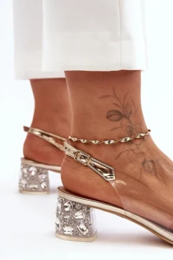 Damskie Damskie buty S.Barski Sandałki Na Niskim Obcasie Złote S.Barski MR1037-12