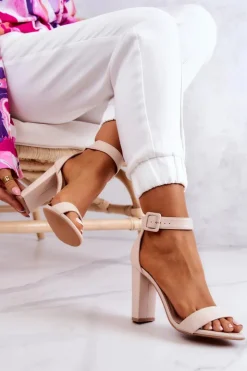 Discount Boto Sandałki Na Obcasie Beżowe Georgina