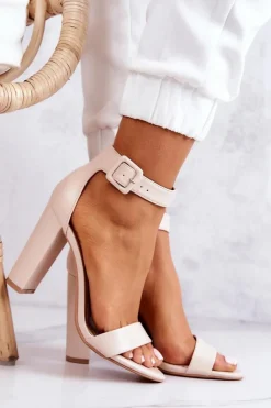 Discount Boto Sandałki Na Obcasie Beżowe Georgina