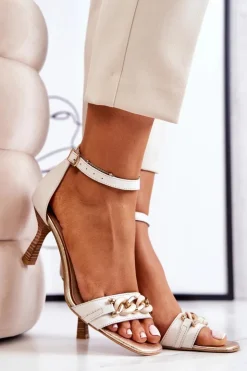 Damskie Laura Messi Sandałki Na Obcasie 2366 Beżowe