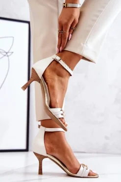 Damskie Laura Messi Sandałki Na Obcasie 2366 Beżowe