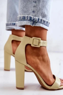 Damskie Boto Sandałki Na Obcasie Pastelowy Zielony Georgina