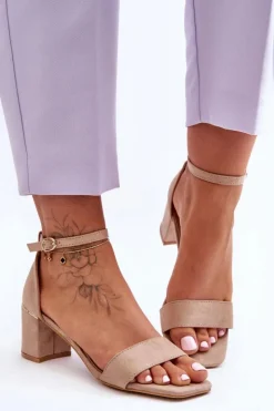 Damskie Boto Sandałki Na Stabilnym Obcasie Beżowe Palermo