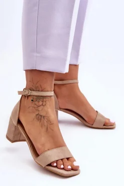 Damskie Boto Sandałki Na Stabilnym Obcasie Beżowe Palermo