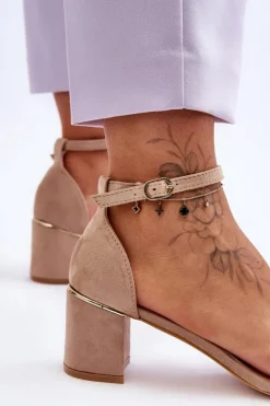 Damskie Boto Sandałki Na Stabilnym Obcasie Beżowe Palermo