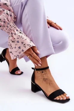 Damskie Boto Sandałki Na Stabilnym Obcasie Czarne Palermo