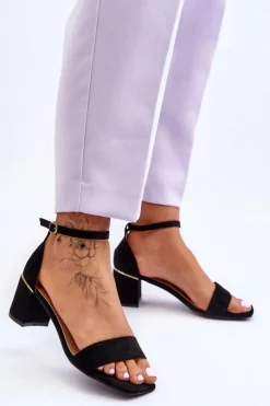 Damskie Boto Sandałki Na Stabilnym Obcasie Czarne Palermo