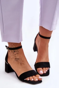 Damskie Boto Sandałki Na Stabilnym Obcasie Czarne Palermo