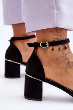 Damskie Boto Sandałki Na Stabilnym Obcasie Czarne Palermo