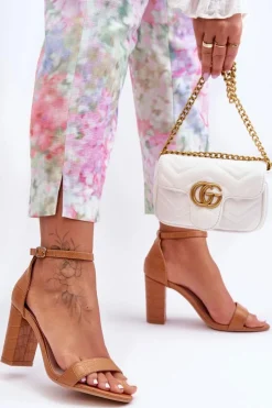 Hot Boto Sandałki Na Słupku Wężowy Wzór Brązowe Hacia