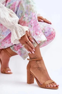 Hot Boto Sandałki Na Słupku Wężowy Wzór Brązowe Hacia