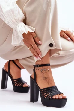 Boto Sandałki Na Wysokim Słupku Czarne Maya