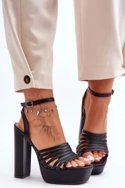 Boto Sandałki Na Wysokim Słupku Czarne Maya